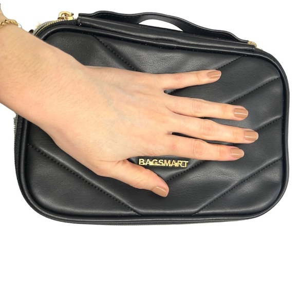 Black Travel Jewelry Organizer Portable Pleather Faux Leather Case - Picture 3 of 14